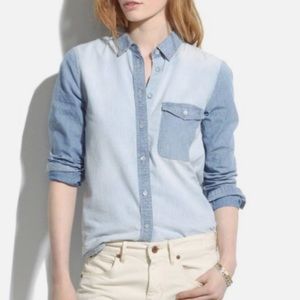 Madewell Button Up Two Tone Denim Collared Shirt Long Sleeves Chambray Sz S EUC